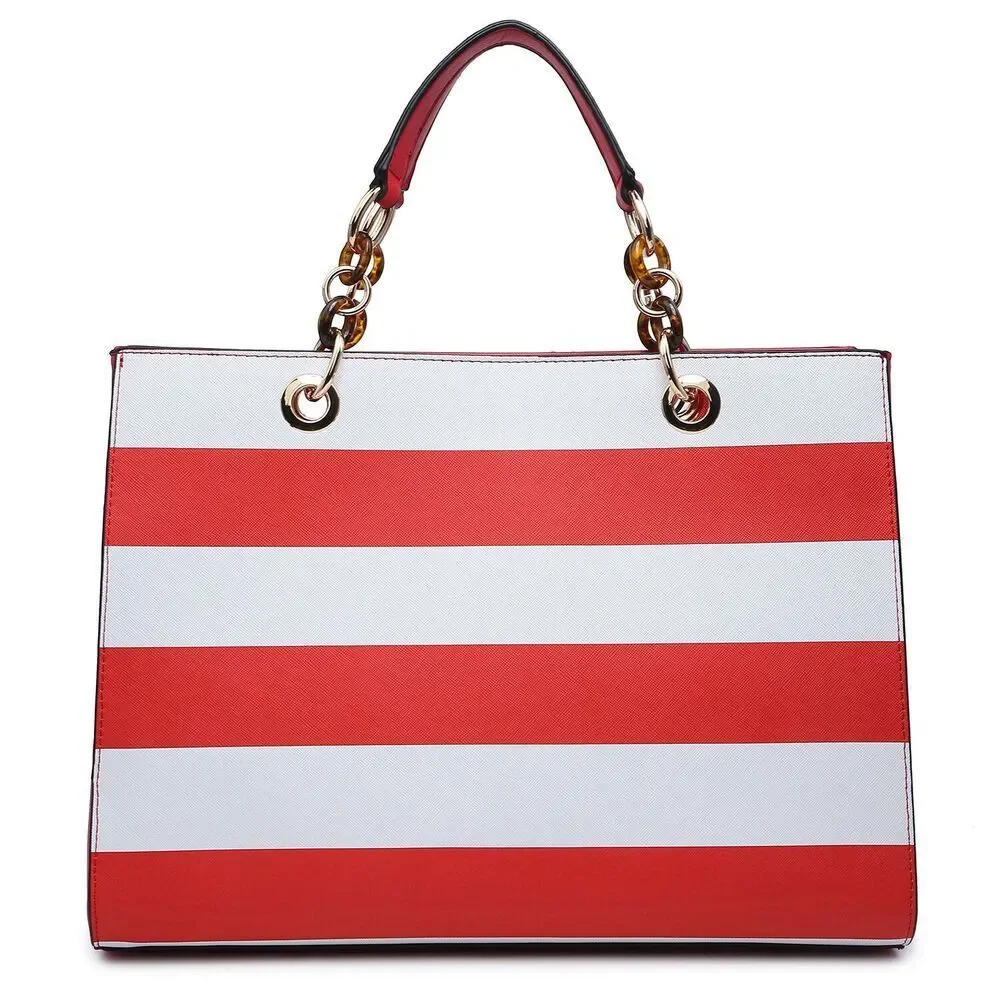 Dasein Saffiano Leather Chain Strap Satchel with Matching Wallet